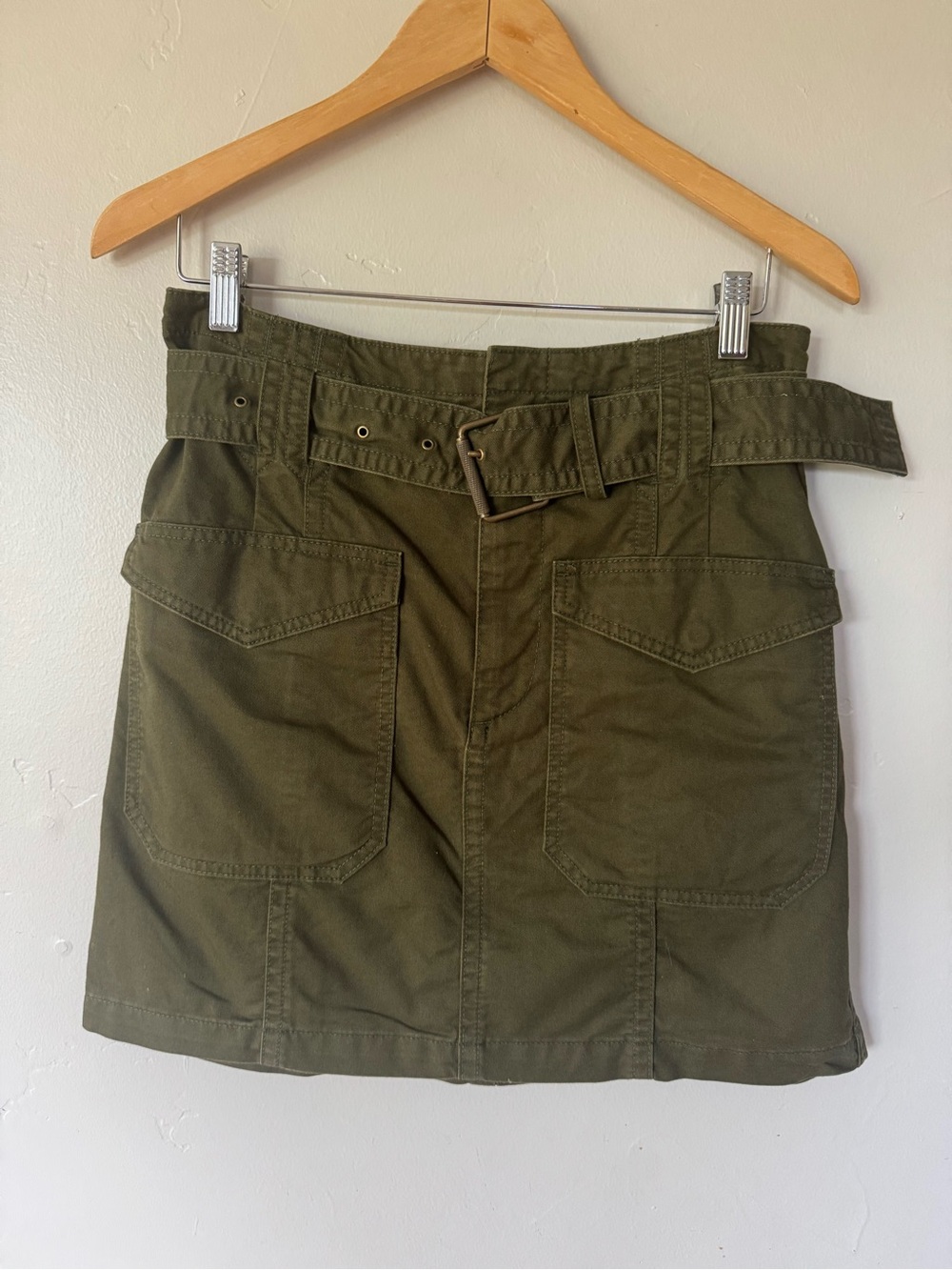 Banana Republic Olive Utility Pocket Mini Skirt with Belt Size 4 - Picture 4 of 11